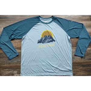 Marmot Men's Blue Cotton Crew Neck Raglan Long Sleeves Tee Mountain X large